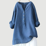 Linnen Blouse met V-Hals en Knoopsluiting