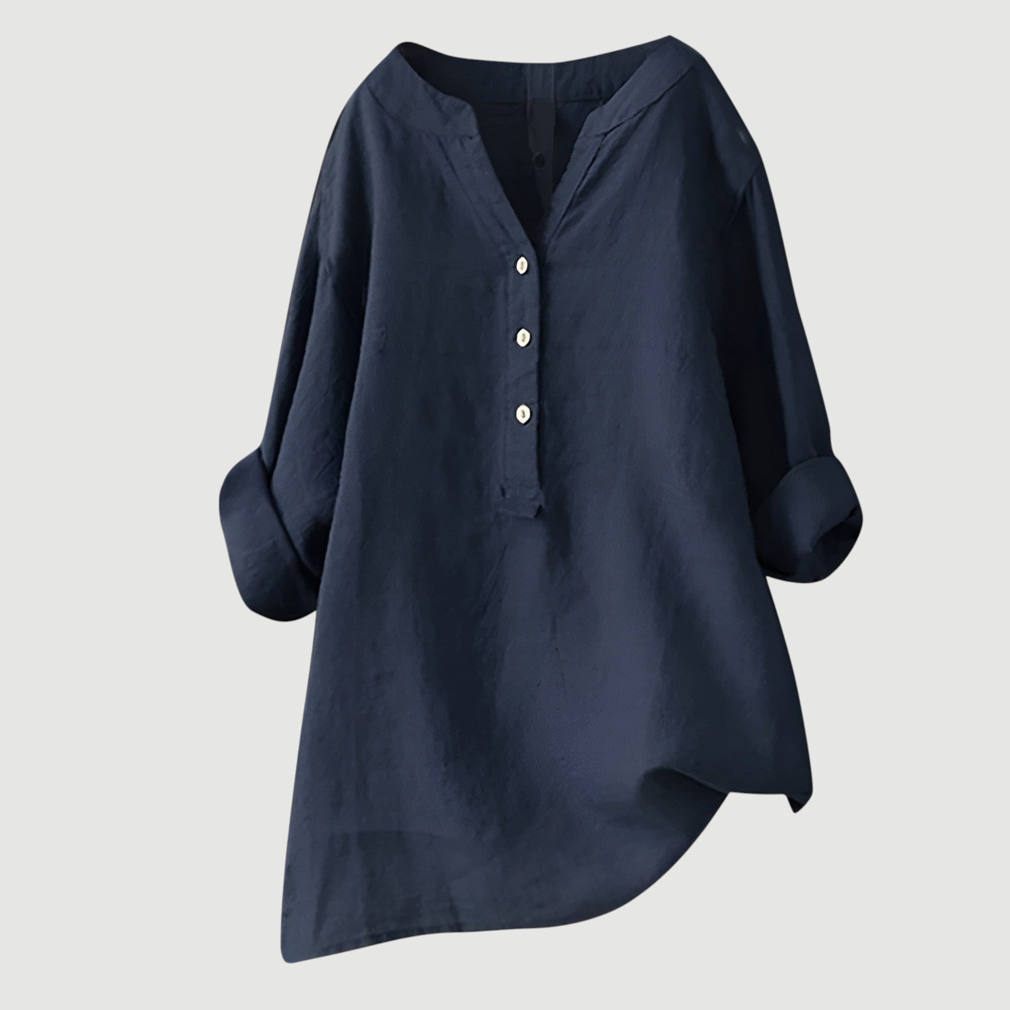 Linnen Blouse met V-Hals en Knoopsluiting