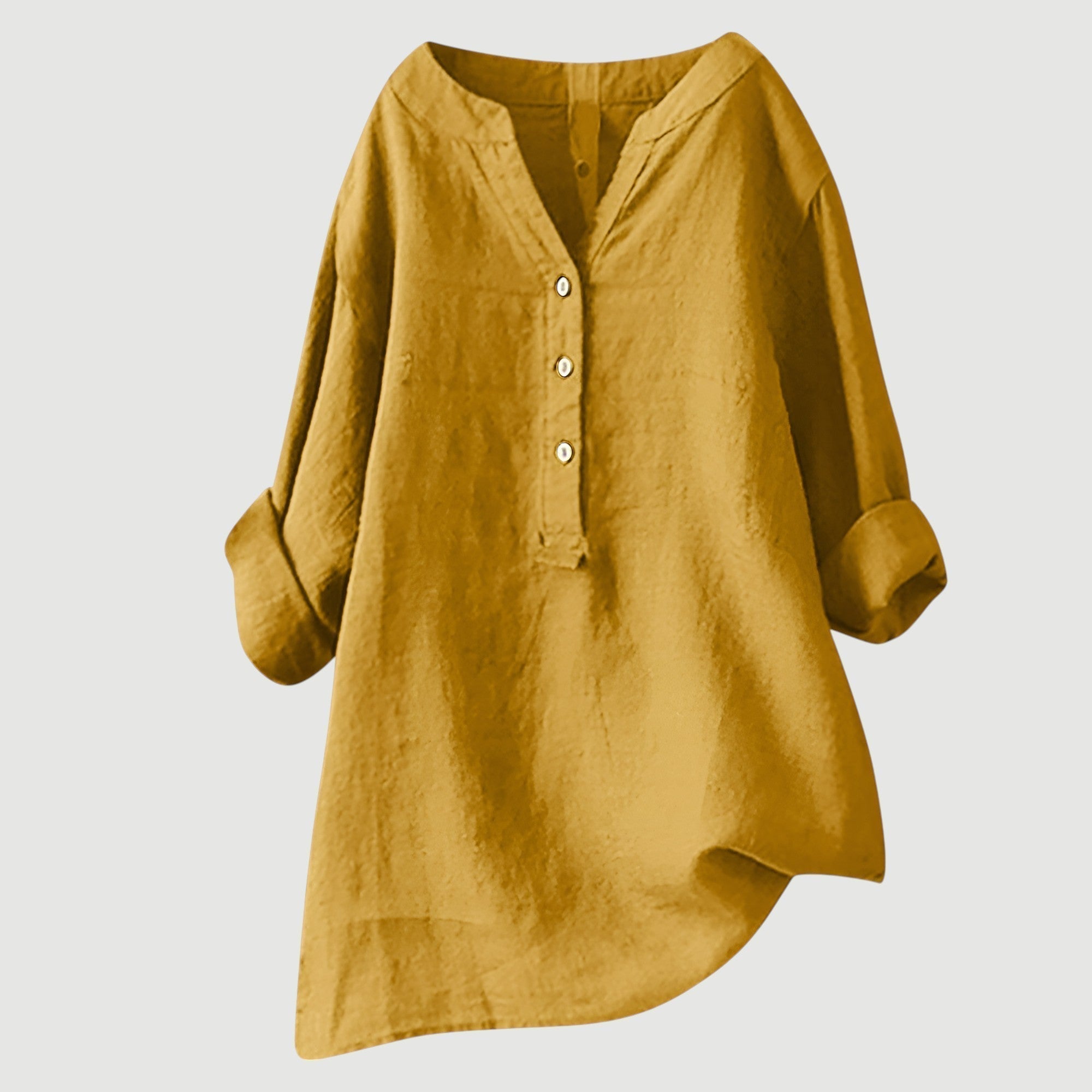 Linnen Blouse met V-Hals en Knoopsluiting