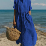 Dames Midi Jurk met Kraag en Knoopsluiting