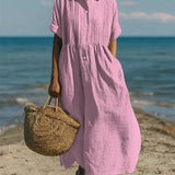 Dames Midi Jurk met Kraag en Knoopsluiting