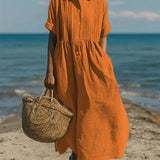 Dames Midi Jurk met Kraag en Knoopsluiting