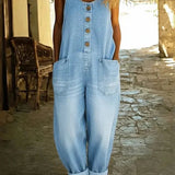 Denim Tuinbroek Jumpsuit met Wijde Pijpen