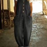Denim Tuinbroek Jumpsuit met Wijde Pijpen