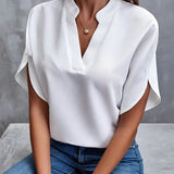 Dames Blouse met V-hals en Korte Mouwen