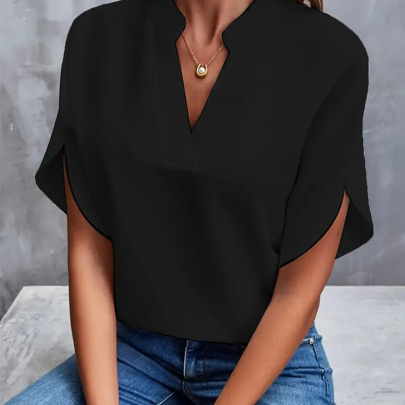 Dames Blouse met V-hals en Korte Mouwen