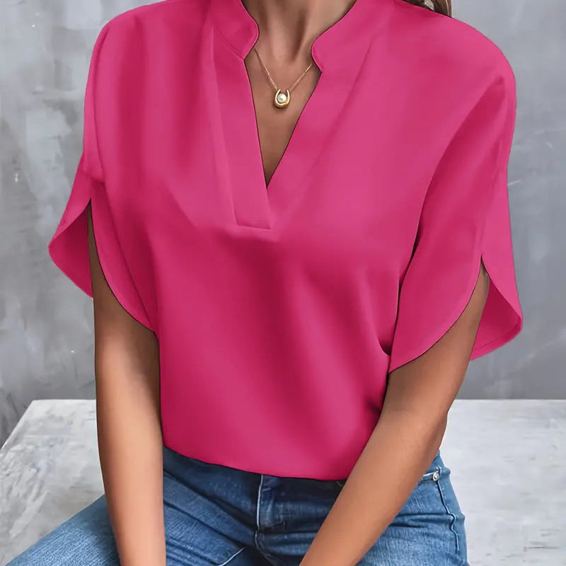 Dames Blouse met V-hals en Korte Mouwen
