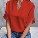 Dames Blouse met V-hals en Korte Mouwen