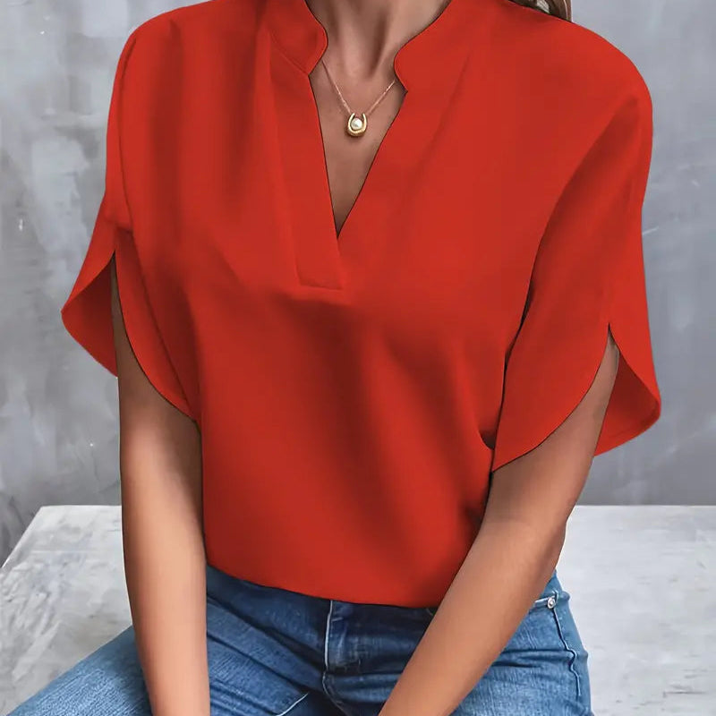 Dames Blouse met V-hals en Korte Mouwen