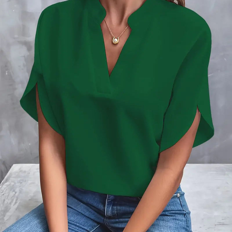 Dames Blouse met V-hals en Korte Mouwen