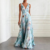 Dames Maxi Jurk met Bloemenprint en V-hals