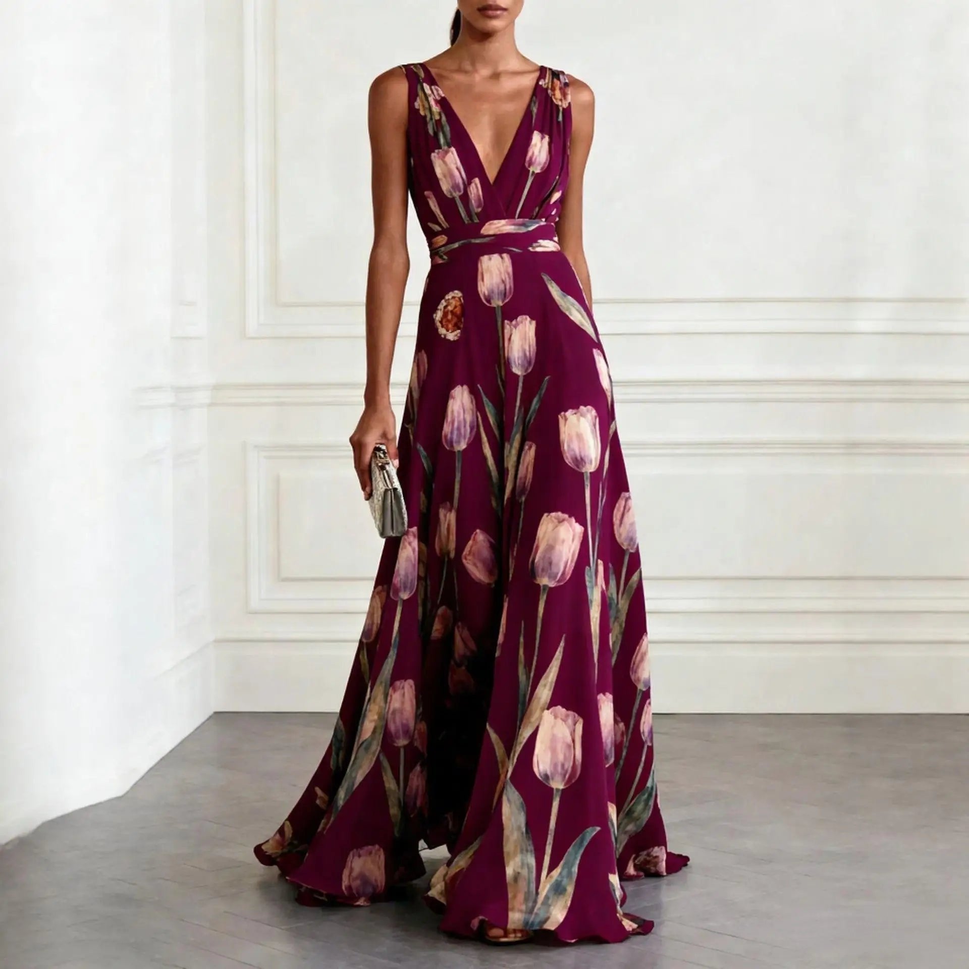 Dames Maxi Jurk met Bloemenprint en V-hals