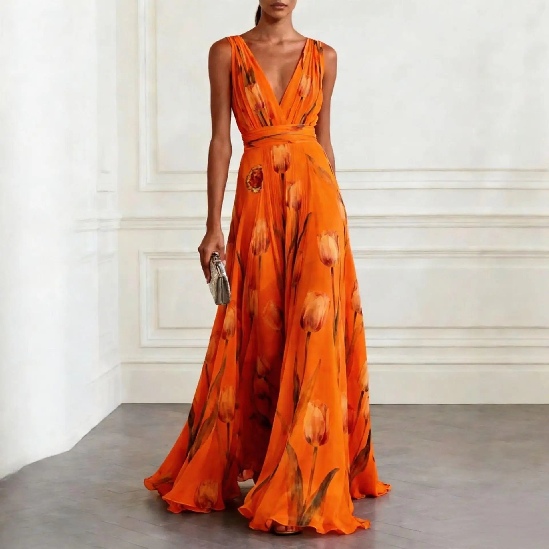 Dames Maxi Jurk met Bloemenprint en V-hals
