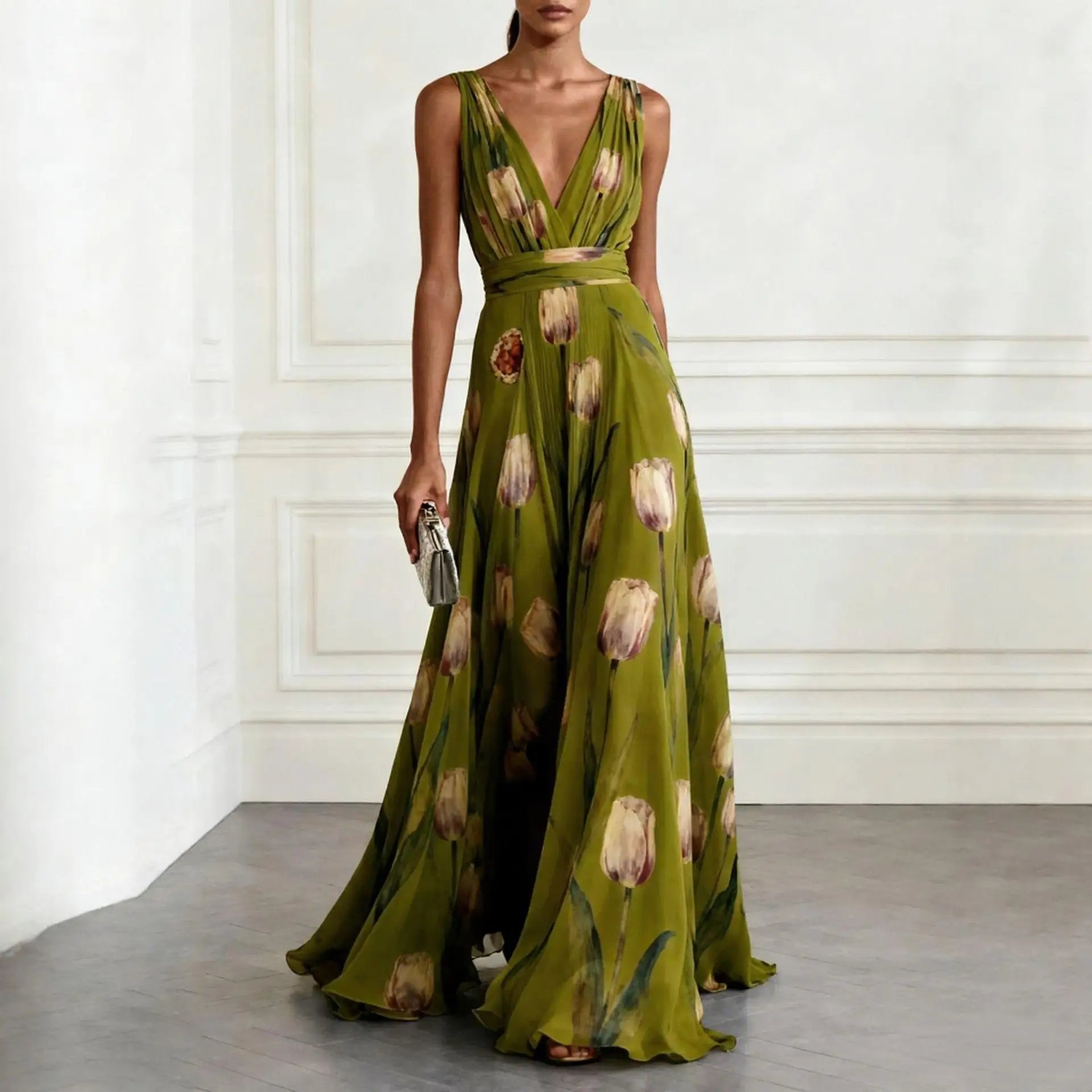 Dames Maxi Jurk met Bloemenprint en V-hals