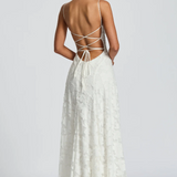 Strapless Maxi Jurk met Kant en Open Rug
