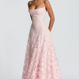 Strapless Maxi Jurk met Kant en Open Rug