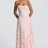 Strapless Maxi Jurk met Kant en Open Rug