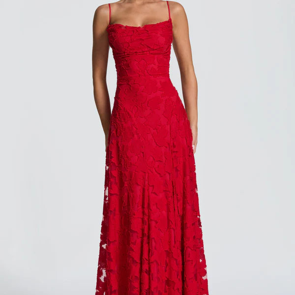 Strapless Maxi Jurk met Kant en Open Rug