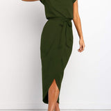 Midi Jurk met Gedrapeerde Taille en Split