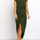 Midi Jurk met Gedrapeerde Taille en Split