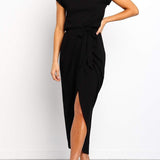 Midi Jurk met Gedrapeerde Taille en Split