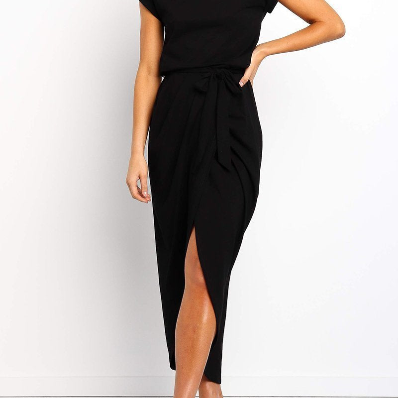 Midi Jurk met Gedrapeerde Taille en Split