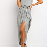 Midi Jurk met Gedrapeerde Taille en Split