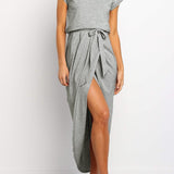 Midi Jurk met Gedrapeerde Taille en Split