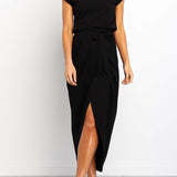 Midi Jurk met Gedrapeerde Taille en Split