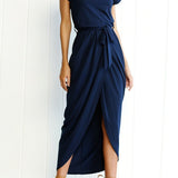 Midi Jurk met Gedrapeerde Taille en Split