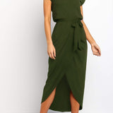 Midi Jurk met Gedrapeerde Taille en Split