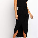 Midi Jurk met Gedrapeerde Taille en Split
