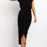 Midi Jurk met Gedrapeerde Taille en Split