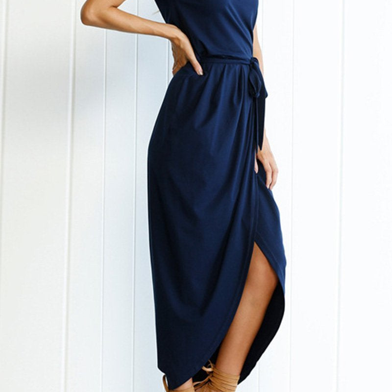 Midi Jurk met Gedrapeerde Taille en Split