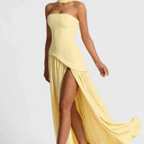 Straploze Maxi Jurk met Hoge Split