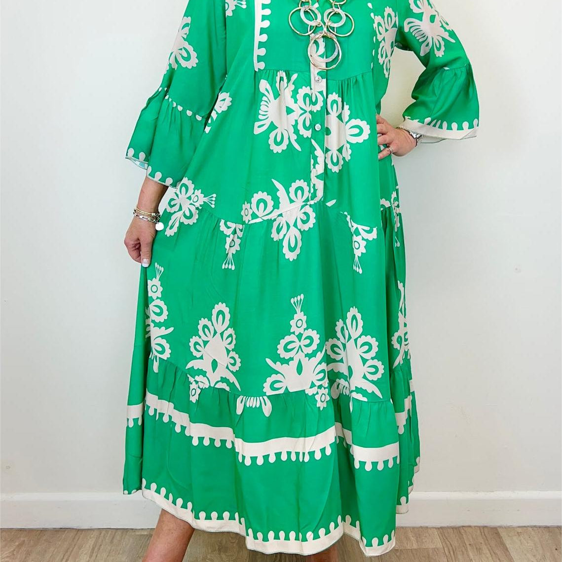 Maxi Jurk met Botanische Print en V-Hals