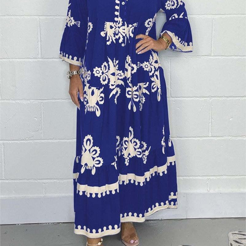 Maxi Jurk met Botanische Print en V-Hals