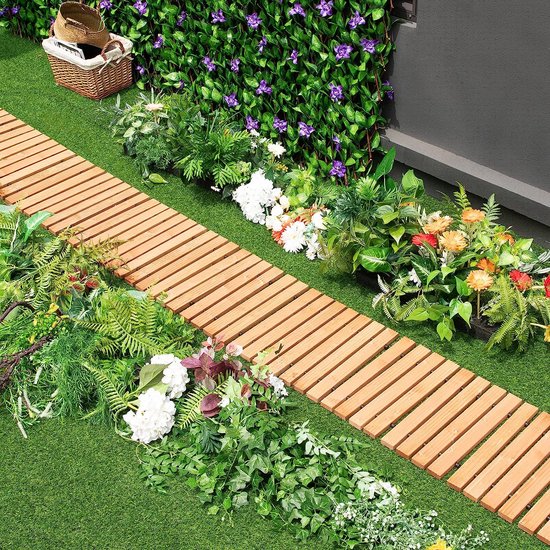 Rolbare Houten Tuinpadmat – Duurzame en flexibele mat voor buiten, biedt antislip bescherming en is ideaal voor tuinpaden en terrassen.