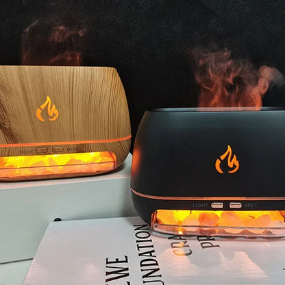 Himalaya kristalzoutsteen luchtbevochtiger – 3D vlam vuureffect, kleurrijk nachtlampje en aromatherapie diffuser voor een rustgevende sfeer.