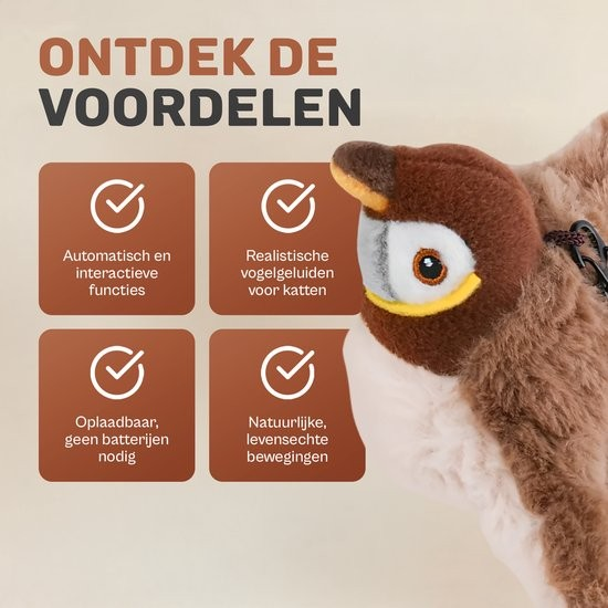 Interactief kattenspeelgoed – oplaadbare vliegende vogel met tjilpende geluiden, perfect voor het stimuleren van de jachtinstincten van je kat.