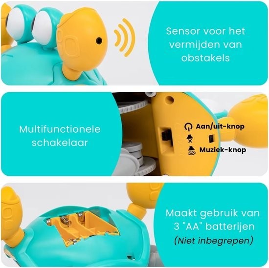 Dansende krab – Montessori interactief kruipend baby speelgoed dat de motorische vaardigheden en zintuiglijke ontwikkeling bevordert, met vrolijke bewegingen en geluiden.