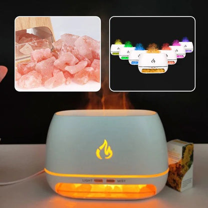 Himalaya kristalzoutsteen luchtbevochtiger – 3D vlam vuureffect, kleurrijk nachtlampje en aromatherapie diffuser voor een rustgevende sfeer.