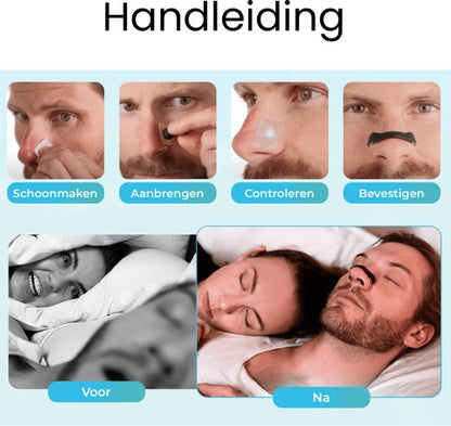 Magnetische neusstrips tegen snurken – Bevordert een open neusademhaling, vermindert snurkgeluiden en ondersteunt sportprestaties. Ideaal voor een rustige nacht en optimale zuurstofopname tijdens het sporten. Comfortabel, huidvriendelijk en effectief voor betere slaap en ademhaling.