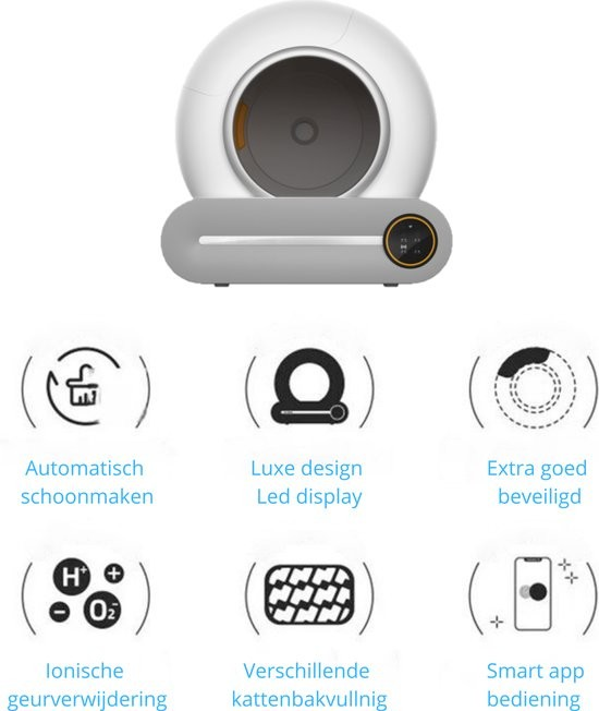 Tonepie 65L slimme kattenbak – automatisch, zelfreinigend systeem voor gemak en hygiëne. Houdt de kattenbak schoon zonder gedoe.