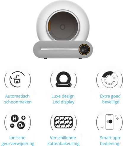 Tonepie 65L slimme kattenbak – automatisch, zelfreinigend systeem voor gemak en hygiëne. Houdt de kattenbak schoon zonder gedoe.