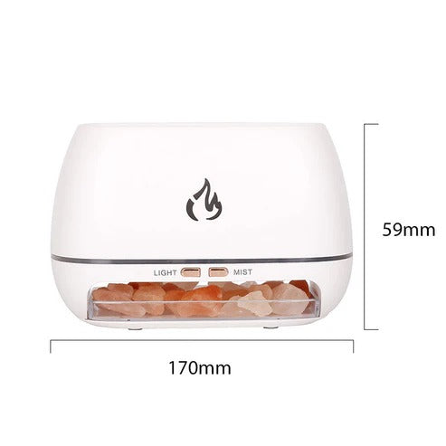 Himalaya kristalzoutsteen luchtbevochtiger – 3D vlam vuureffect, kleurrijk nachtlampje en aromatherapie diffuser voor een rustgevende sfeer.