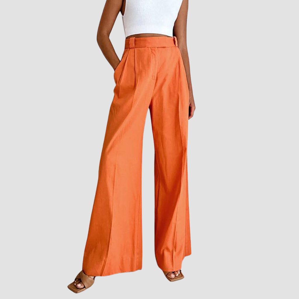 Wijde pantalon met hoge taille en plooien van lichte, soepelvallende stof met elegante pasvorm en stijlvolle, tijdloze uitstraling.