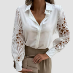 Elegante dames blouse met kanten mouwen – verfijnde en vrouwelijke uitstraling, perfect voor formele gelegenheden, kantooroutfits of stijlvolle avondlooks.