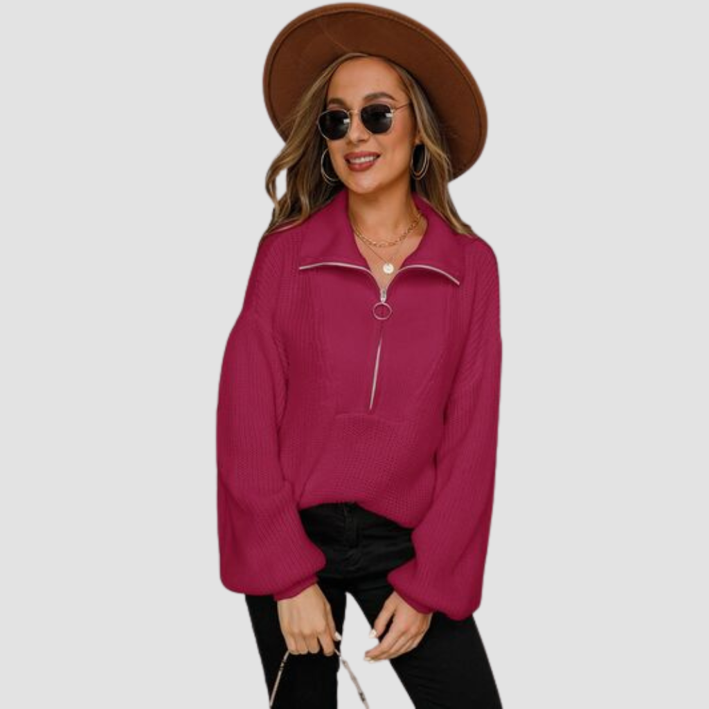 Casual dames sweater met halve rits, comfortabel en stijlvol voor dagelijks gebruik.