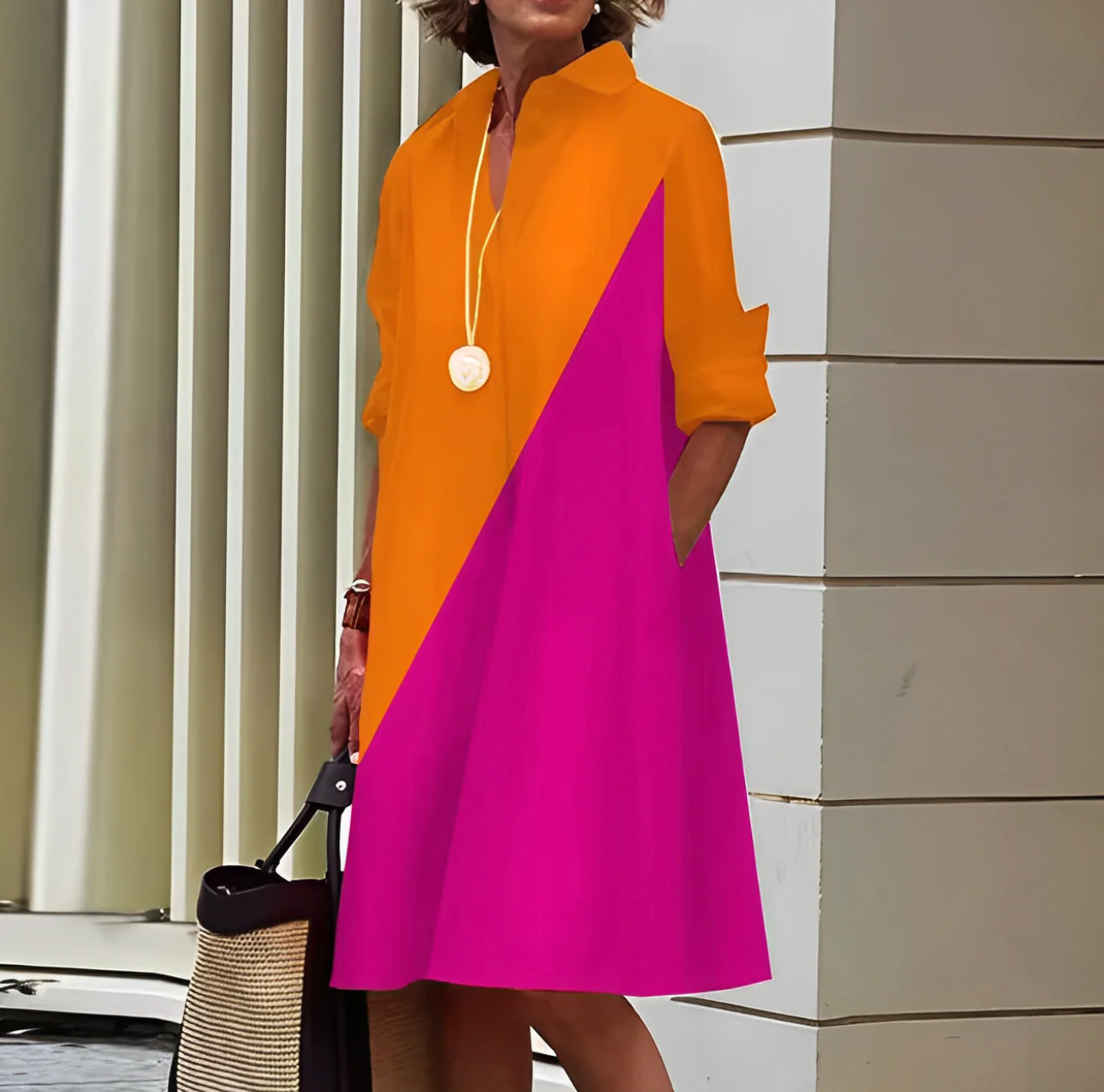 Lange Blouse Jurk met Knopen en Relaxte Pasvorm